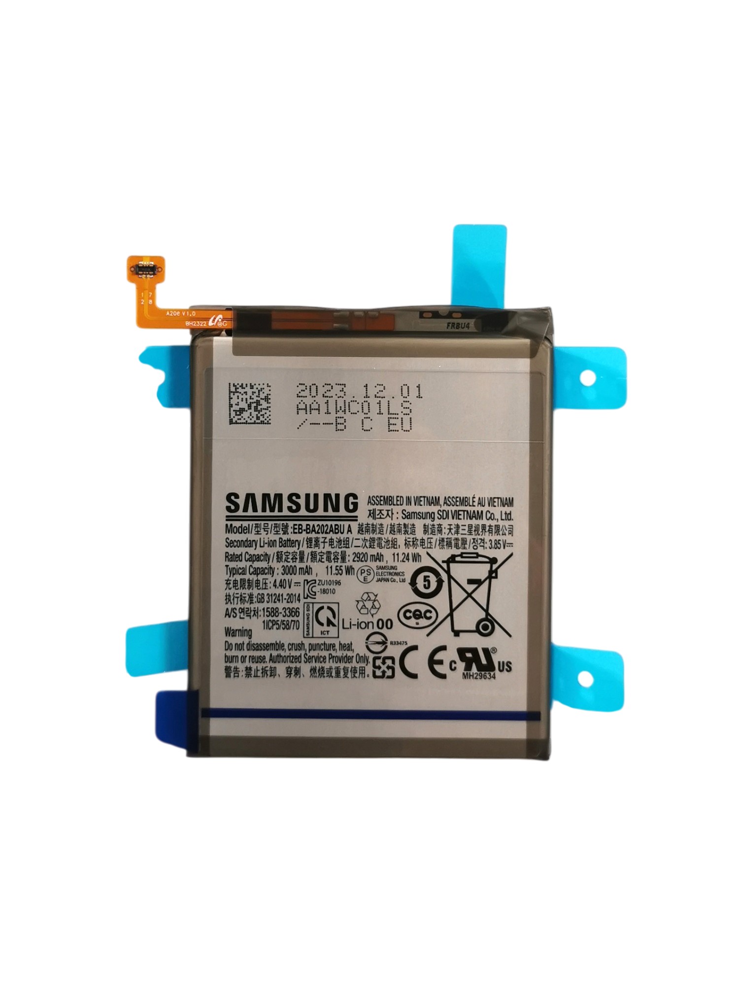 Gyári akkumulátor - Samsung A20e A202F EB-BA202ABU - 1ICP5/58/70 - 2920mAh 