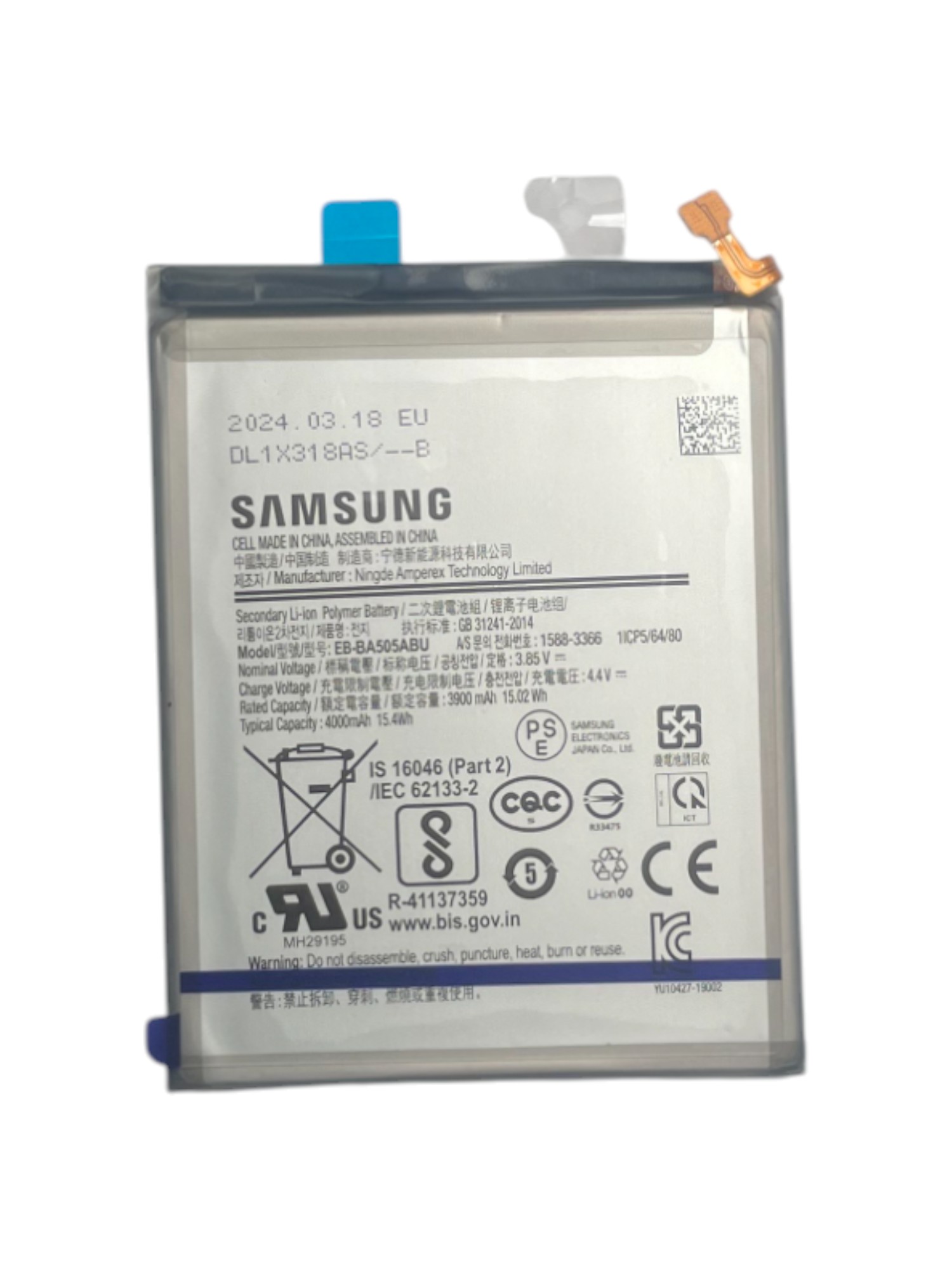 Gyári akkumulátor - Samsung A50 A505F EB-BA505ABU - 1ICP5/63/80 - 3900mAh