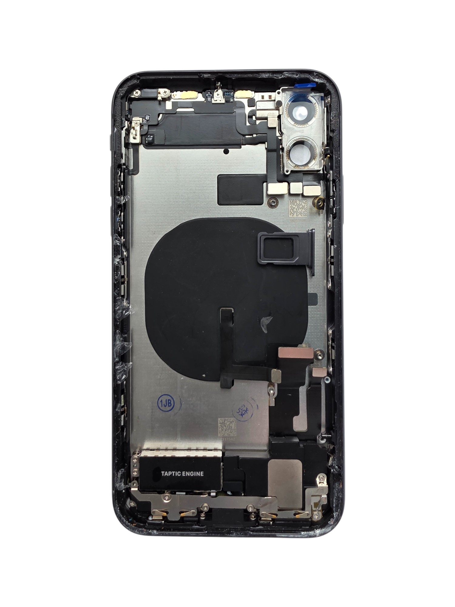 Gyári bontott iPhone 11 középső keret hátlappal fekete színben + oldalsó gombokkal + kamera lencsével + sim kártyatartóval (Alig észrevehető karcok)