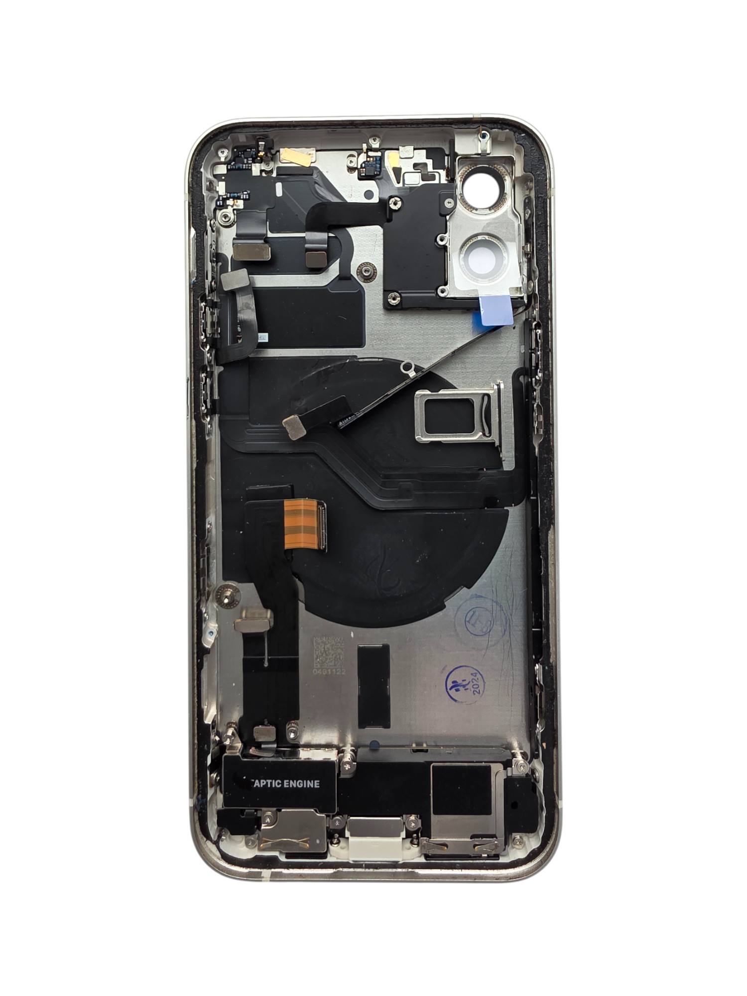 Gyári bontott iPhone 12 középső keret hátlappal fehér színben + oldalsó gombokkal + kamera lencsével + sim kártyatartóval (Alig észrevehető karcok)