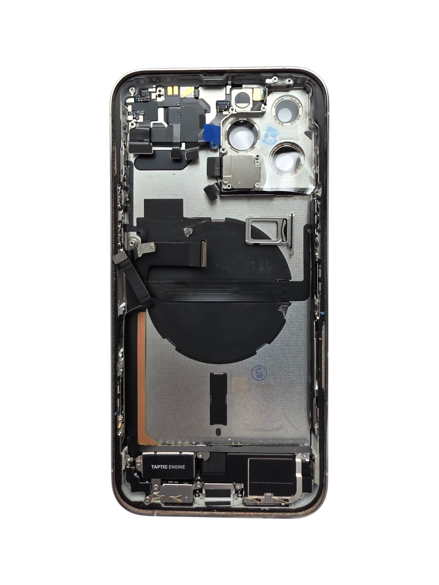 Gyári bontott,iPhone 13 Pro Max középső keret hátlappal ezüst színben + oldalsó gombokkal + kamera lencsével + sim kártyatartóval  (Alig észrevehető karcok)