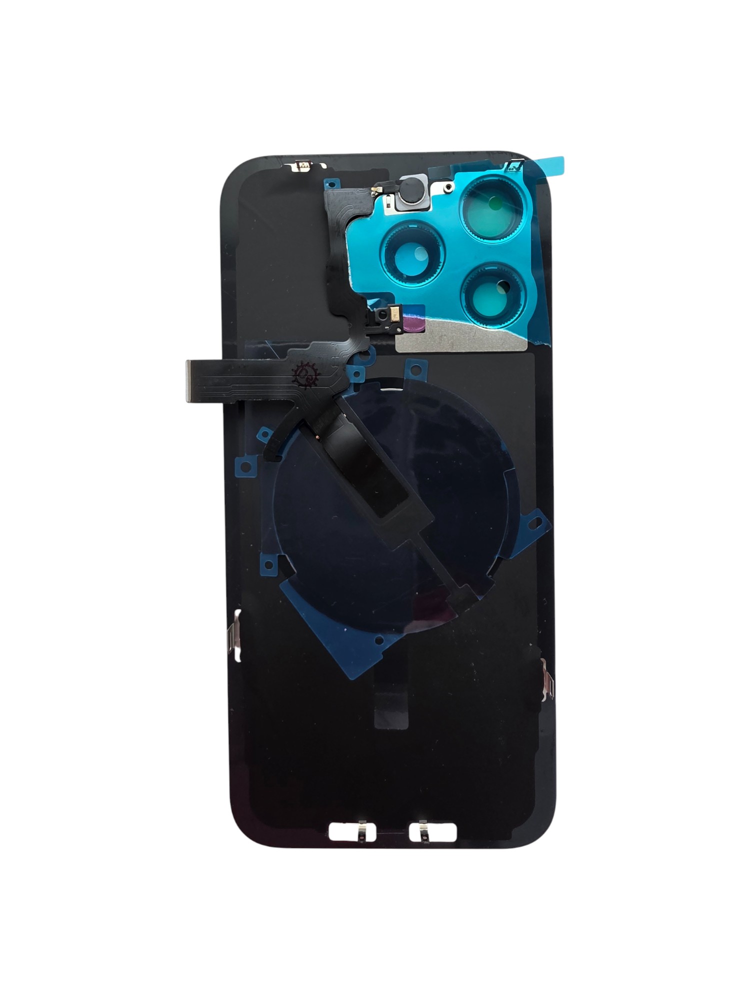 iPhone 15 Pro Max akkufedél hátlap,beépitett wireless töltővel,kameravédő lencsével,fehér titánium színben.