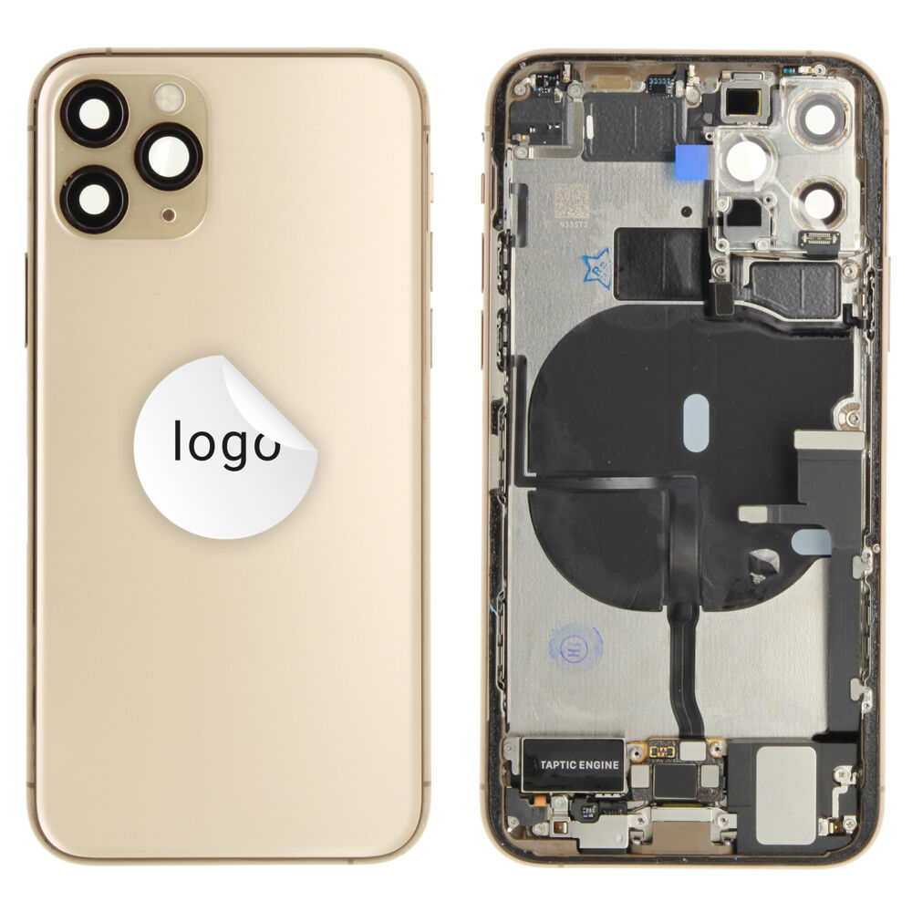 Gyári bontott iPhone 11 Pro középső keret hátlappal arany színben + oldalsó gombokkal + kamera lencsével + sim kártyatartóval (Alig észrevehető karcok)