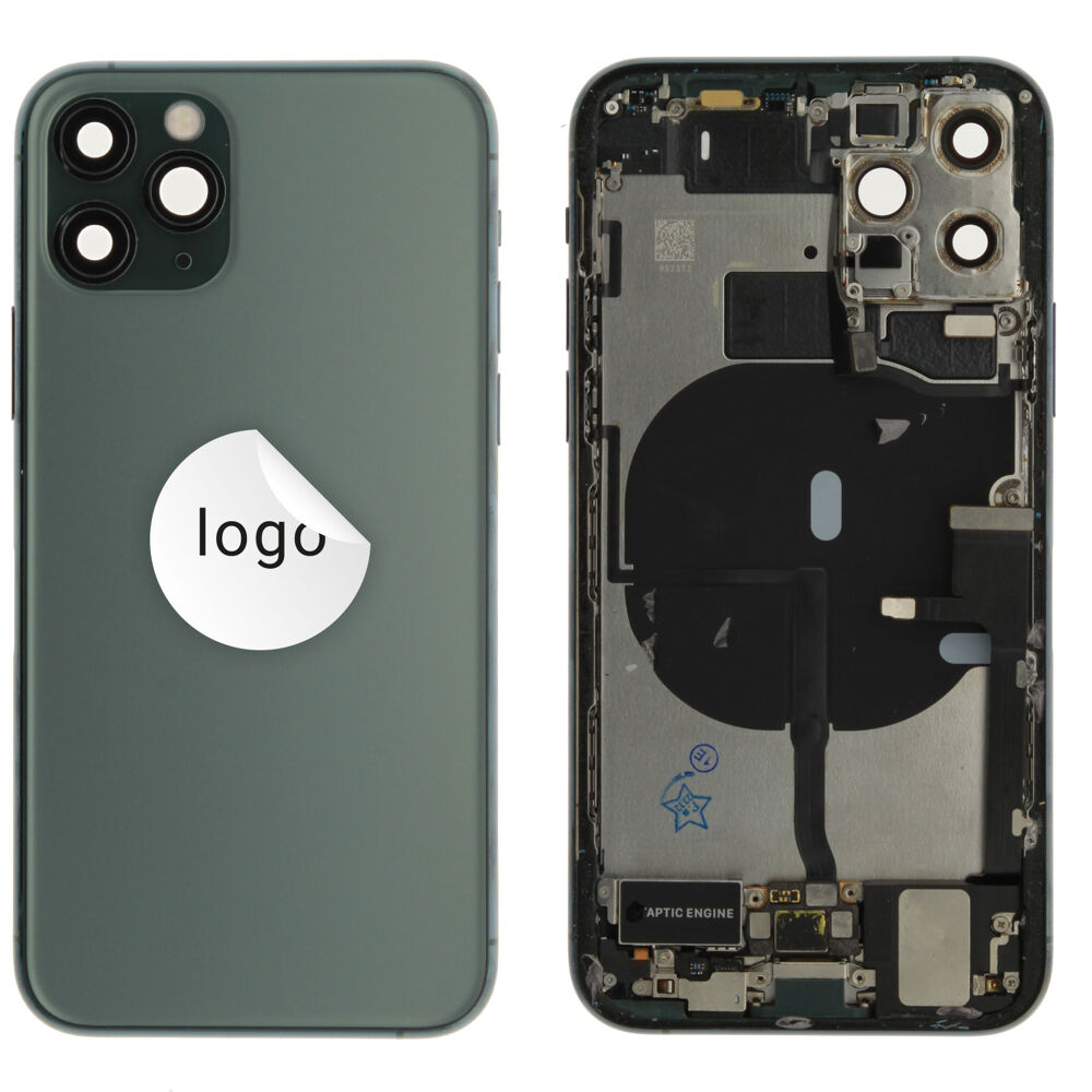 Gyári bontott iPhone 11 Pro középső keret hátlappal zöld színben + oldalsó gombokkal + kamera lencsével + sim kártyatartóval (Alig észrevehető karcok)