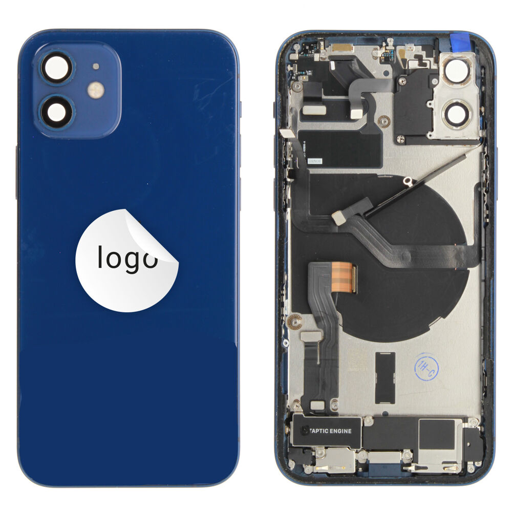 Gyári bontott iPhone 12 középső keret hátlappal kék színben + oldalsó gombokkal + kamera lencsével + sim kártyatartóval (Alig észrevehető karcok)