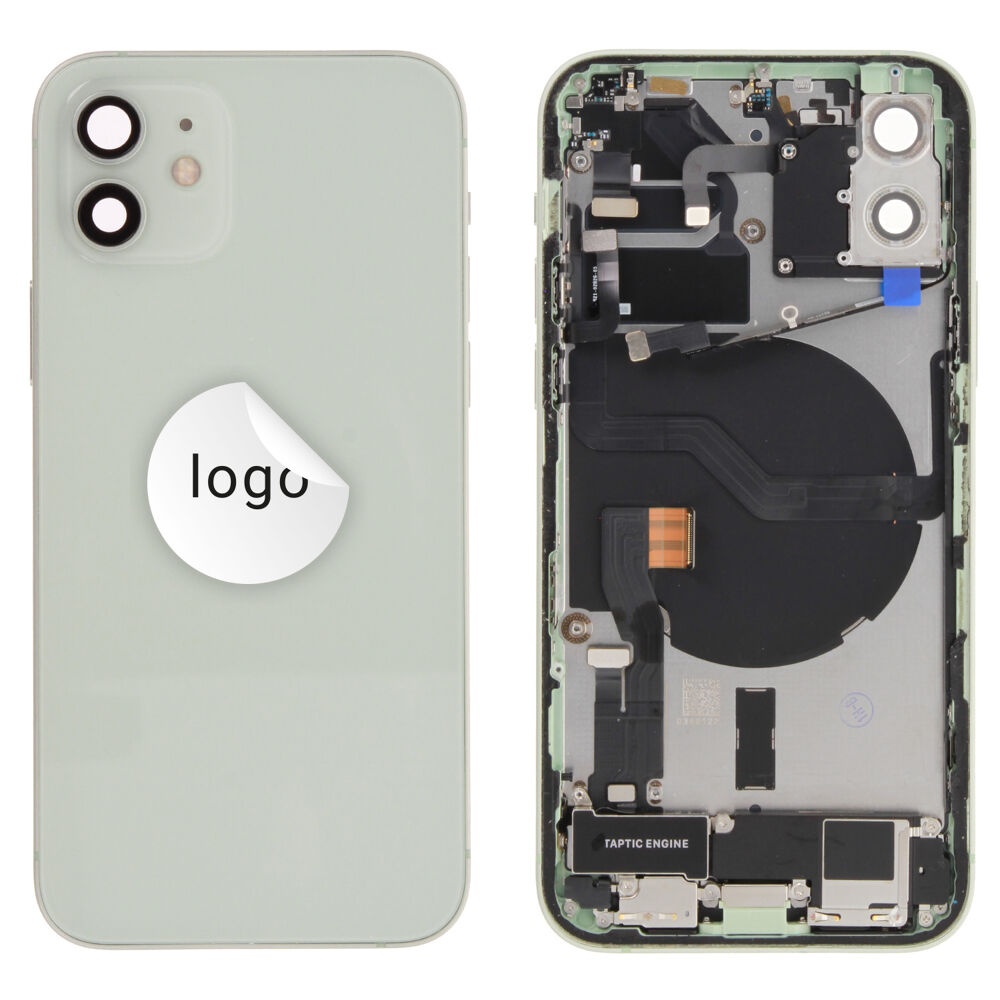 Gyári bontott iPhone 12 középső keret hátlappal zöld színben + oldalsó gombokkal + kamera lencsével + sim kártyatartóval (Alig észrevehető karcok)