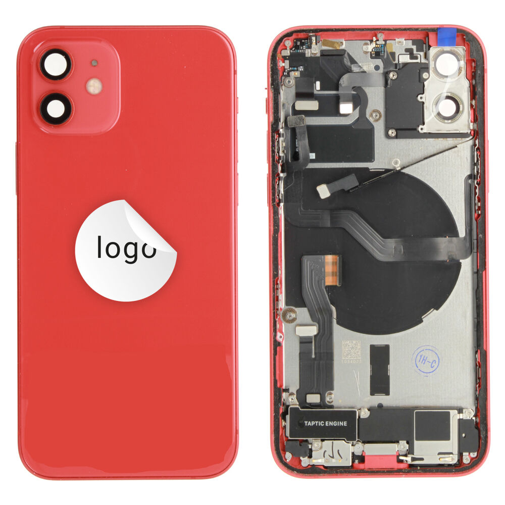 Gyári bontott iPhone 12 középső keret hátlappal piros színben + oldalsó gombokkal + kamera lencsével + sim kártyatartóval (Alig észrevehető karcok)