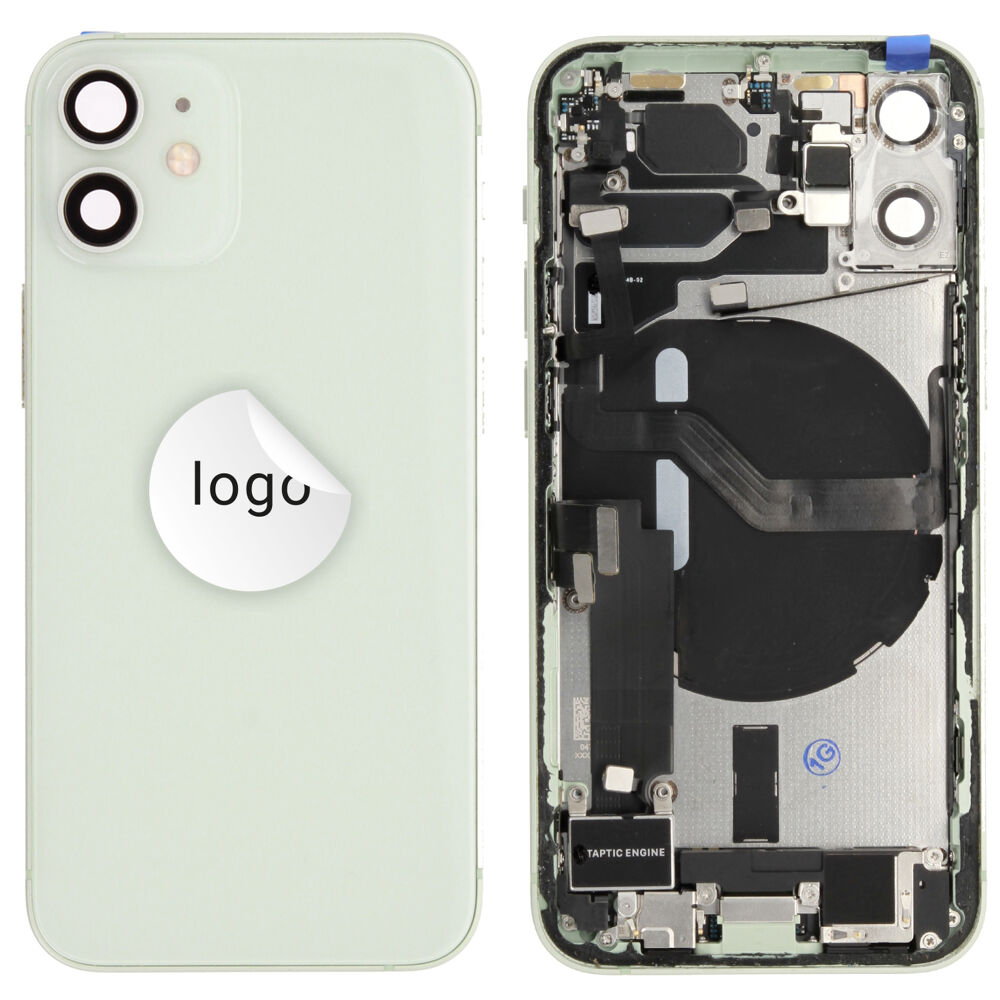 Gyári bontott iPhone 12 mini középső keret hátlappal zöld színben + oldalsó gombokkal + kamera lencsével + sim kártyatartóval(Alig észrevehető karcok)