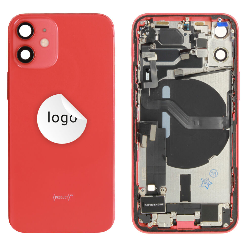 Gyári bontott iPhone 12 mini középső keret hátlappal piros színben + oldalsó gombokkal + kamera lencsével + sim kártyatartóval(Alig észrevehető karcok)