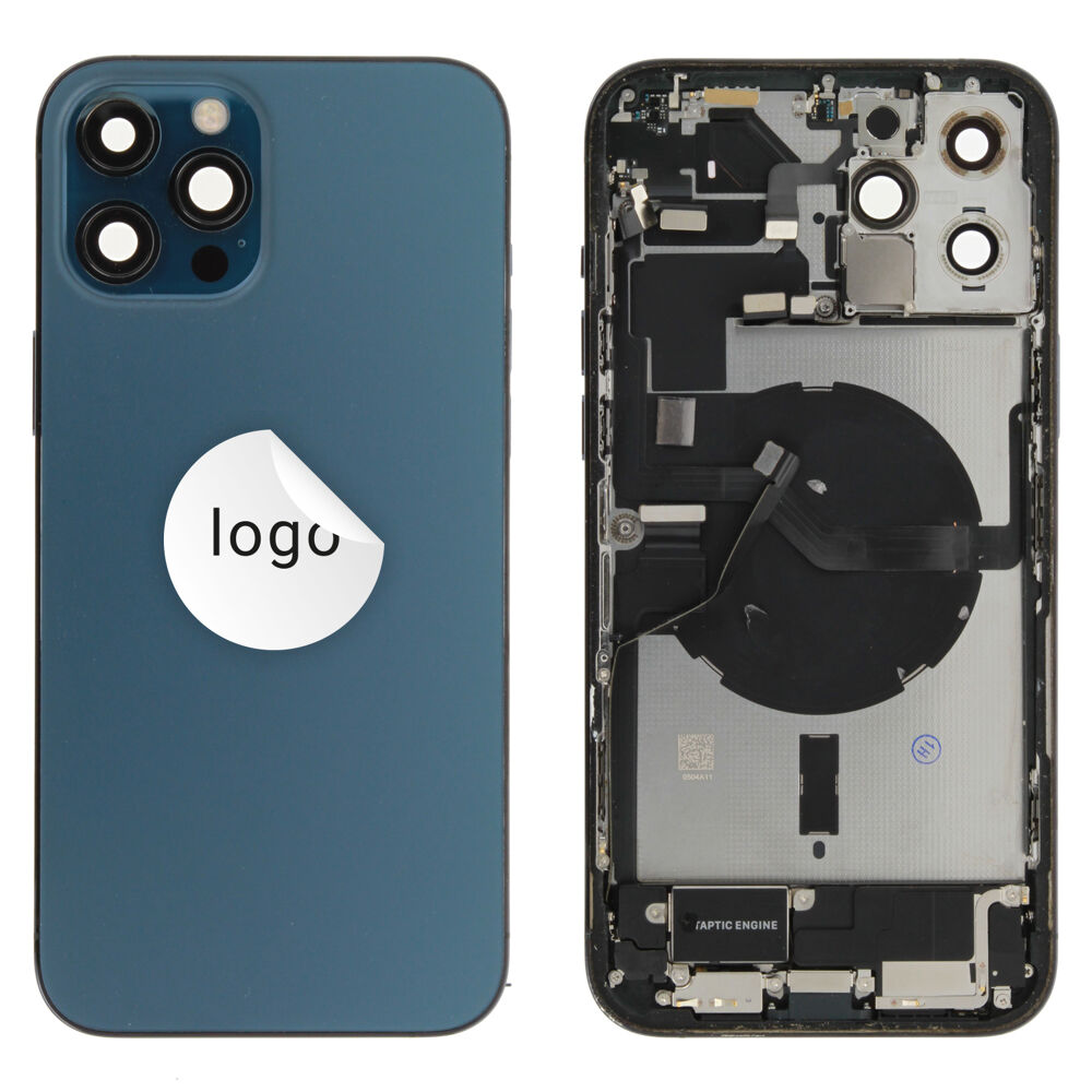 Gyári bontott,iPhone 12 Pro Max középső keret hátlappal kék színben + oldalsó gombokkal + kamera lencsével + sim kártyatartóval (Alig észrevehető karcok)