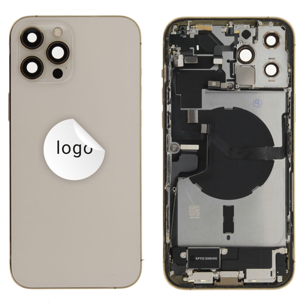 Gyári bontott,iPhone 12 Pro Max középső keret hátlappal arany színben + oldalsó gombokkal + kamera lencsével + sim kártyatartóval (Alig észrevehető karcok)