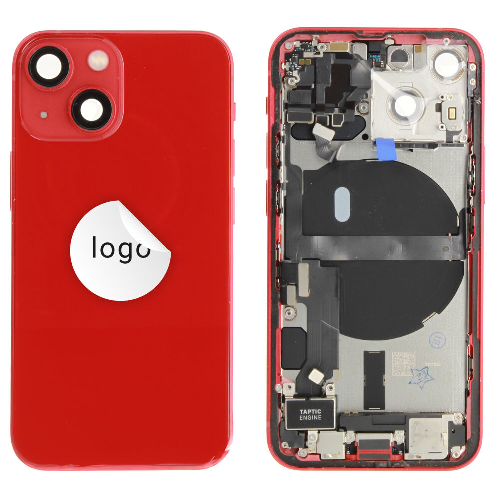 Gyári bontott iPhone 13 mini középső keret hátlappal piros színben + oldalsó gombokkal + kamera lencsével + sim kártyatartóval(Alig észrevehető karcok)