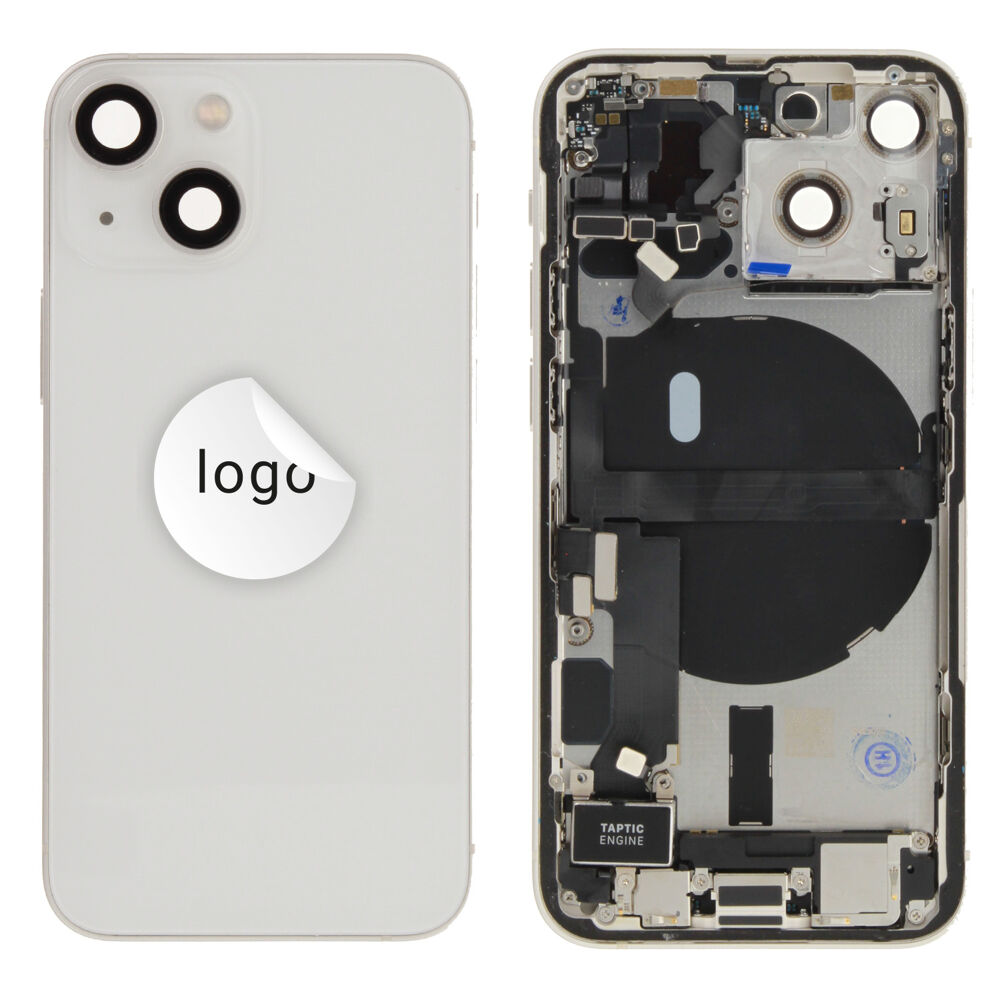 Gyári bontott iPhone 13 mini középső keret hátlappal fehér színben + oldalsó gombokkal + kamera lencsével + sim kártyatartóval(Alig észrevehető karcok)
