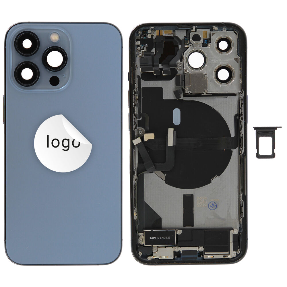 Gyári bontott iPhone 13 Pro középső keret hátlappal kék színben + oldalsó gombokkal + kamera lencsével + sim kártyatartóval(Alig észrevehető karcok)