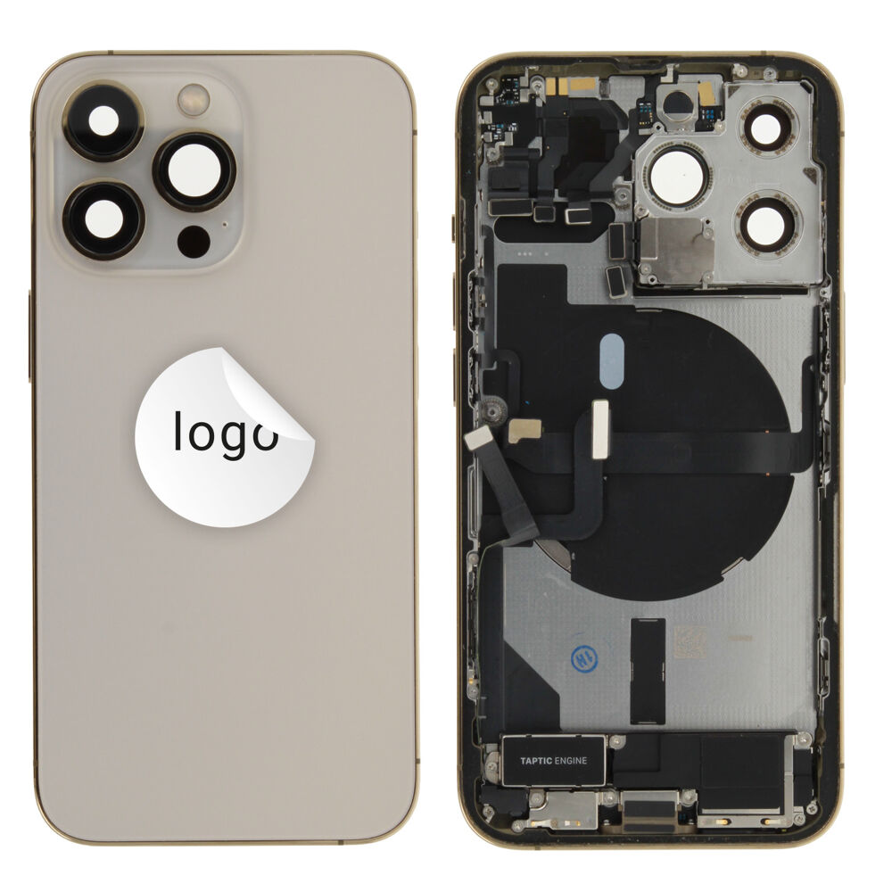 Gyári bontott iPhone 13 Pro középső keret hátlappal arany színben + oldalsó gombokkal + kamera lencsével + sim kártyatartóval(Alig észrevehető karcok)