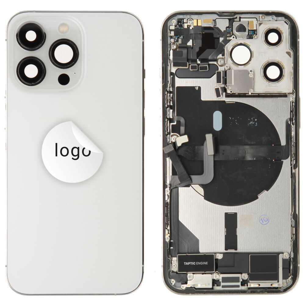 Gyári bontott iPhone 13 Pro középső keret hátlappal ezüst színben + oldalsó gombokkal + kamera lencsével + sim kártyatartóval(Alig észrevehető karcok)