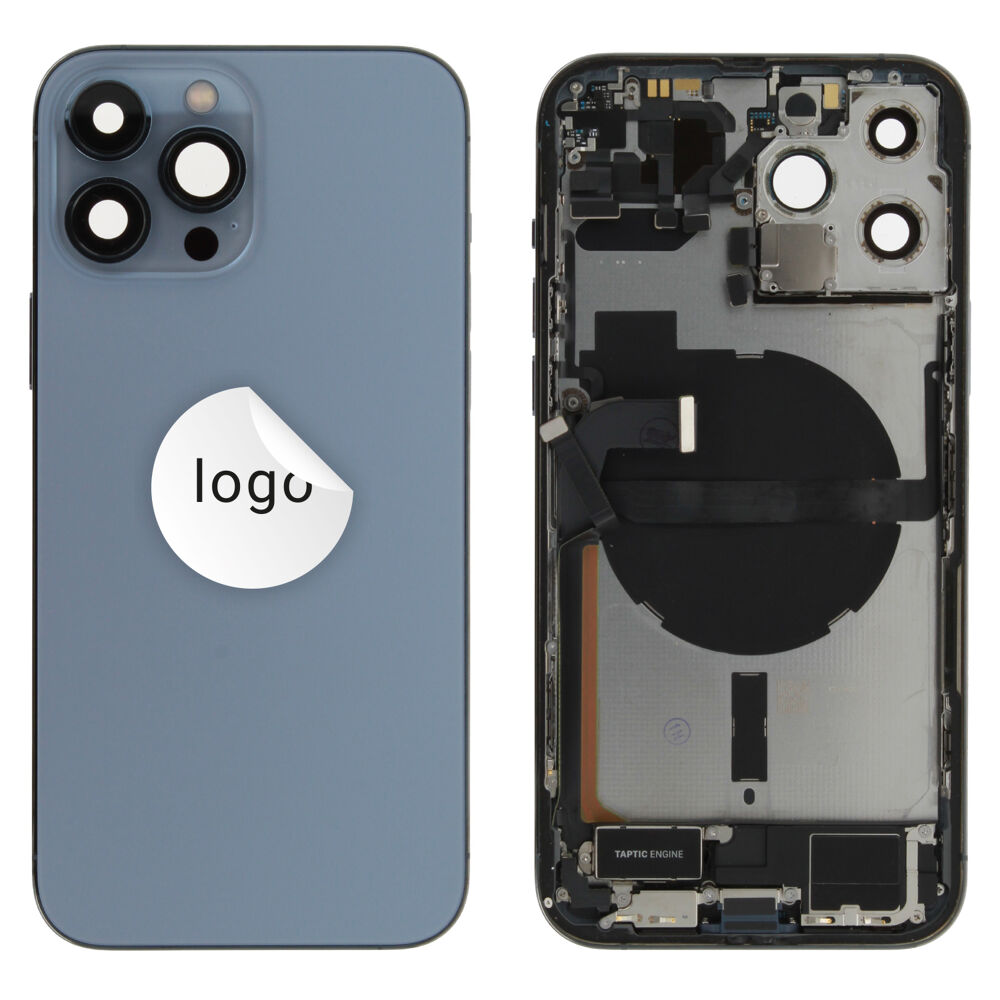 Gyári bontott,iPhone 13 Pro Max középső keret hátlappal kék színben + oldalsó gombokkal + kamera lencsével + sim kártyatartóval (Alig észrevehető karcok)