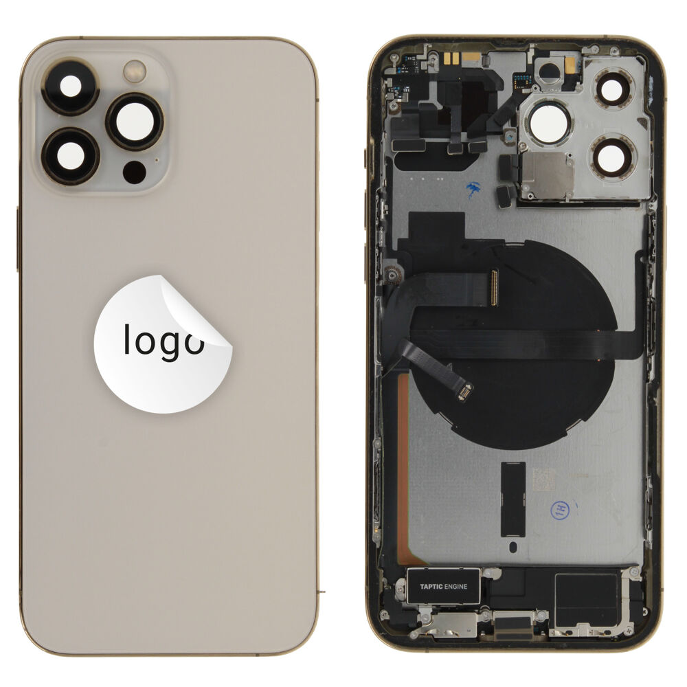 Gyári bontott,iPhone 13 Pro Max középső keret hátlappal arany színben + oldalsó gombokkal + kamera lencsével + sim kártyatartóval (Alig észrevehető karcok)