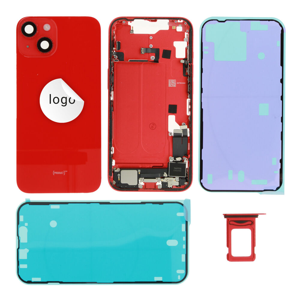 Gyári bontott,iPhone 14 középső keret hátlappal piros színben + oldalsó gombokkal + kamera lencsével + sim kártyatartóval (Alig észrevehető karcok)
