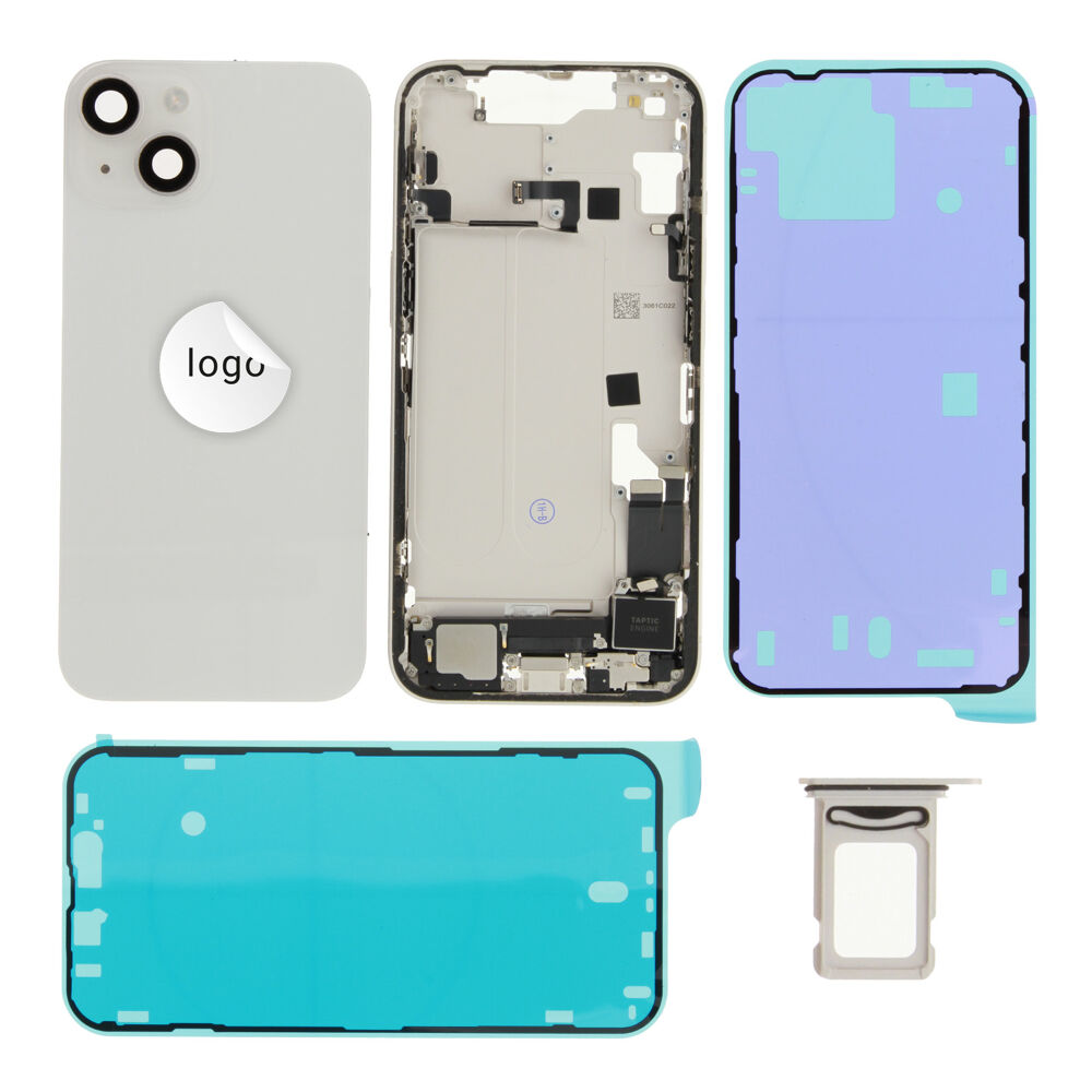 Gyári bontott,iPhone 14 középső keret hátlappal fehér színben + oldalsó gombokkal + kamera lencsével + sim kártyatartóval (Alig észrevehető karcok)