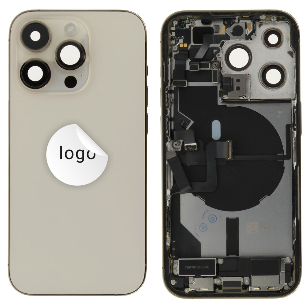 Gyári bontott,iPhone 14 Pro középső keret hátlappal arany színben + oldalsó gombokkal + kamera lencsével + sim kártyatartóval (Alig észrevehető karcok)