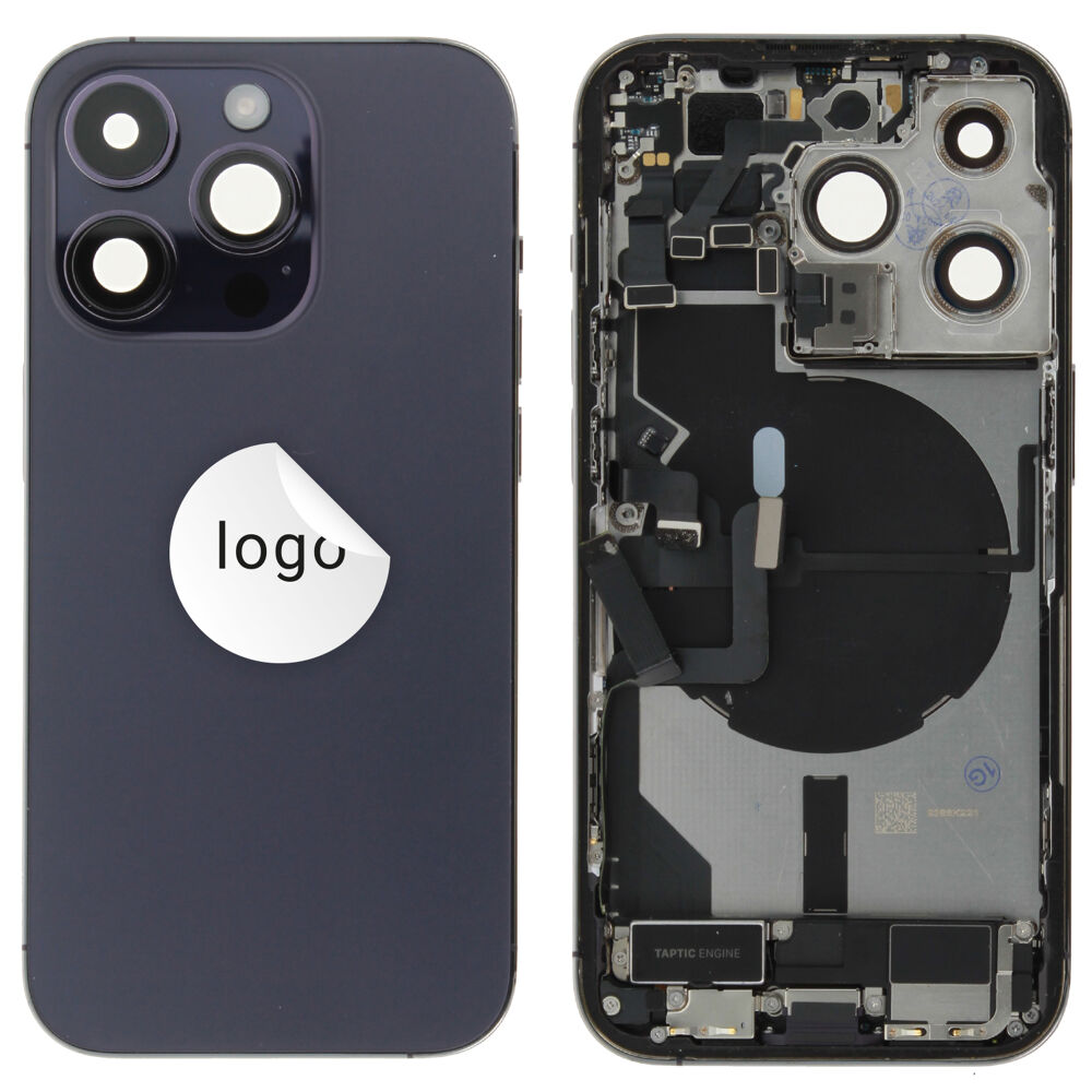 Gyári bontott,iPhone 14 Pro középső keret hátlappal lila színben + oldalsó gombokkal + kamera lencsével + sim kártyatartóval (Alig észrevehető karcok)