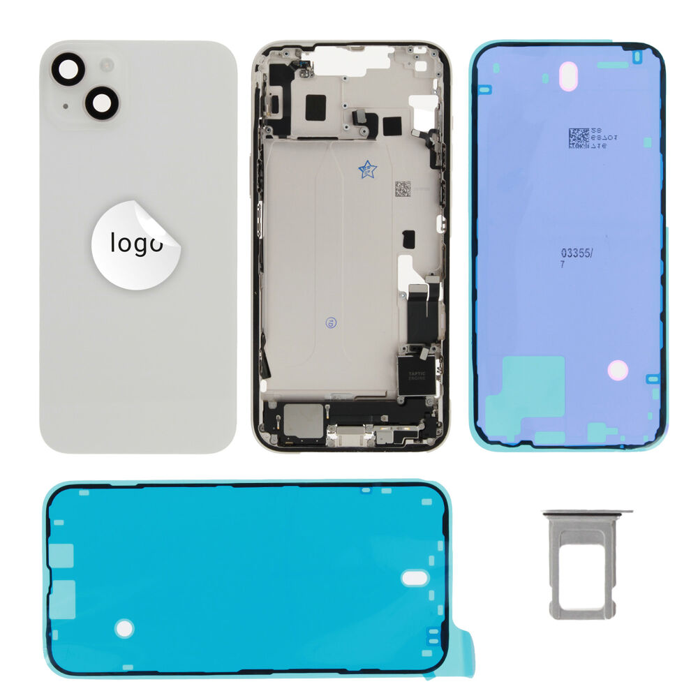 Gyári bontott,iPhone 14 Plus középső keret hátlappal fehér színben + oldalsó gombokkal + kamera lencsével + sim kártyatartóval (Alig észrevehető karcok)