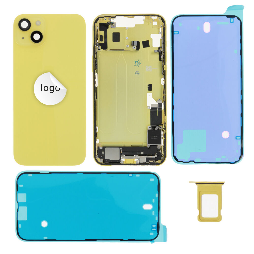 Gyári bontott,iPhone 14 Plus középső keret hátlappal sárga színben + oldalsó gombokkal + kamera lencsével + sim kártyatartóval (Alig észrevehető karcok)