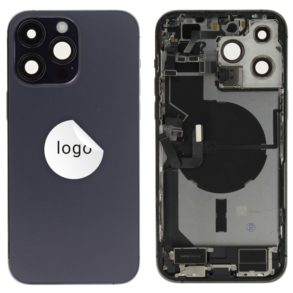 Gyári bontott,iPhone 14 Pro Max középső keret hátlappal lila színben + oldalsó gombokkal + kamera lencsével + sim kártyatartóval (Alig észrevehető karcok)