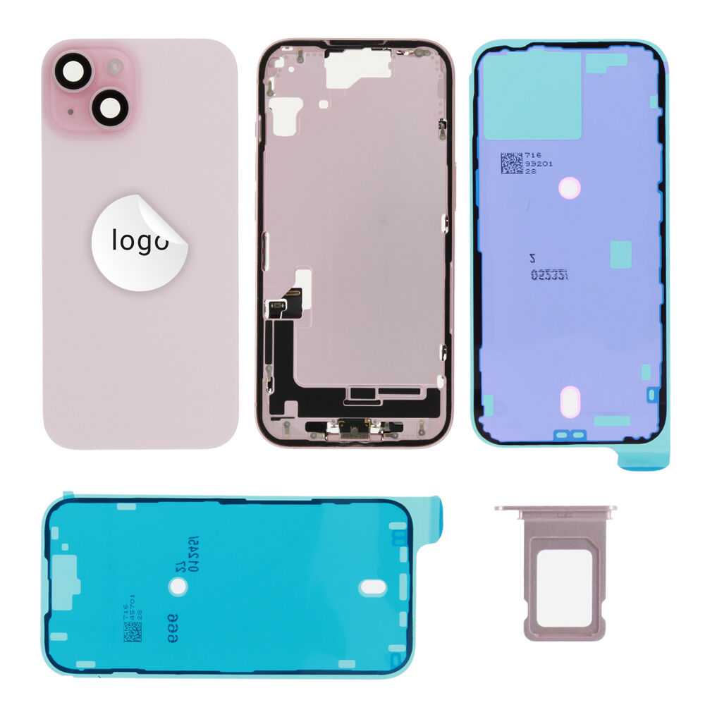 Gyári bontott,iPhone 15 középső keret hátlappal rózsaszín színben + oldalsó gombokkal + kamera lencsével + sim kártyatartóval (Alig észrevehető karcok)