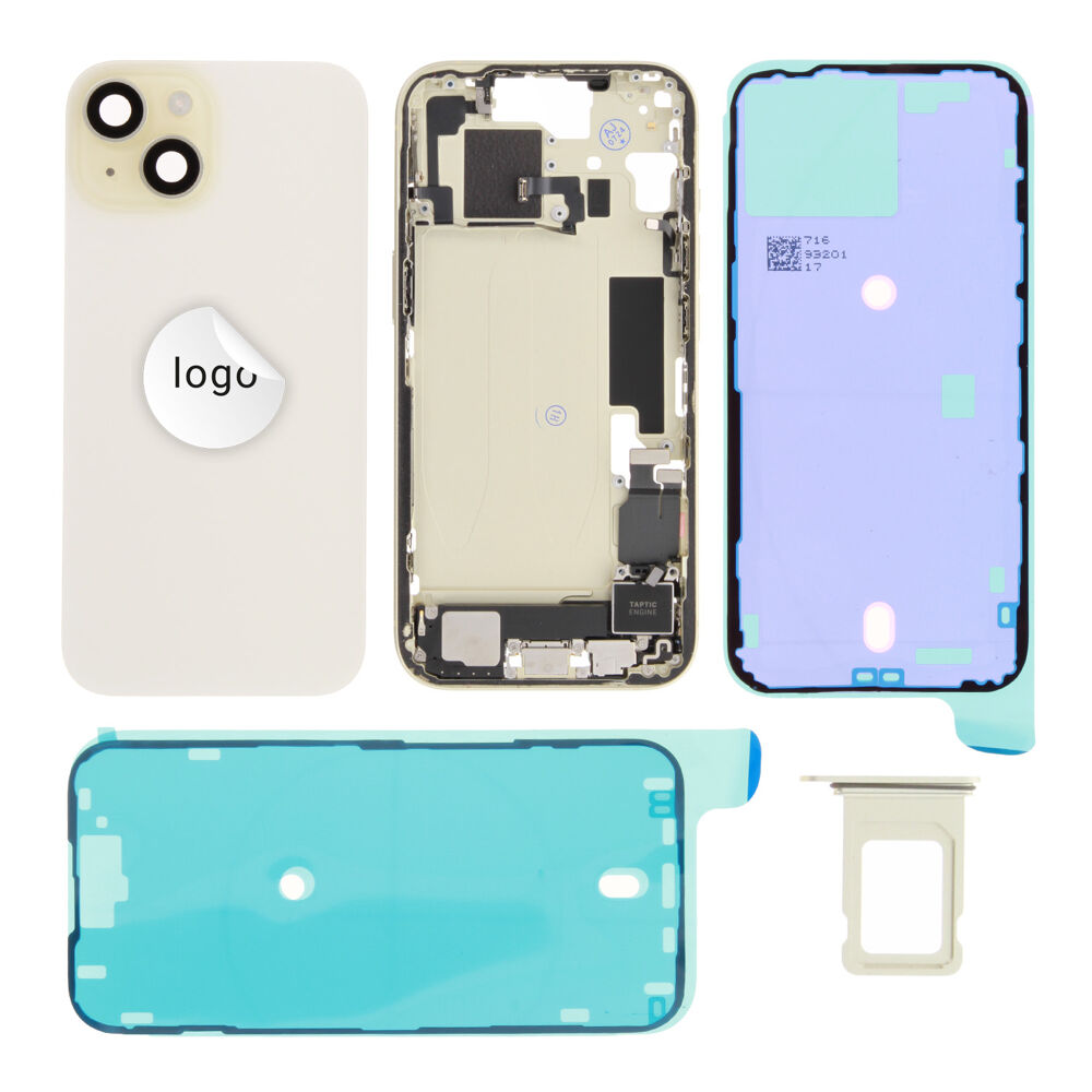 Gyári bontott,iPhone 15 középső keret hátlappal sárga színben + oldalsó gombokkal + kamera lencsével + sim kártyatartóval (Alig észrevehető karcok)