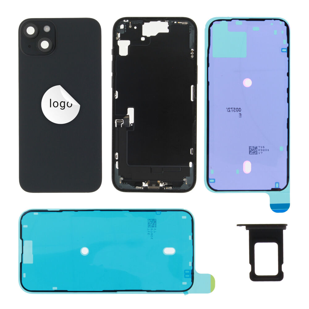 Gyári bontott,iPhone 15 Plus középső keret hátlappal fekete színben + oldalsó gombokkal + kamera lencsével + sim kártyatartóval (Alig észrevehető karcok)