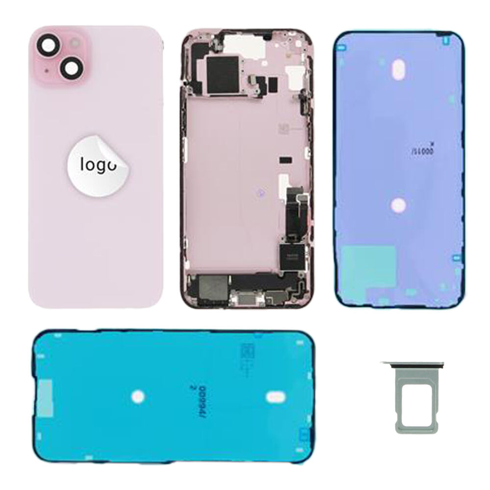 Gyári bontott,iPhone 15 Plus középső keret hátlappal rózsaszín színben + oldalsó gombokkal + kamera lencsével + sim kártyatartóval (Alig észrevehető karcok)