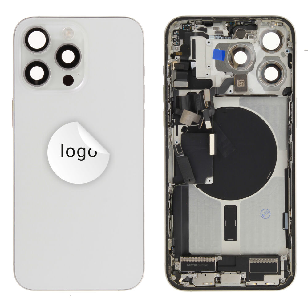 Gyári bontott,iPhone 15 Pro Max  középső keret hátlappal fehér színben + oldalsó gombokkal + kamera lencsével + sim kártyatartóval (Alig észrevehető karcok)