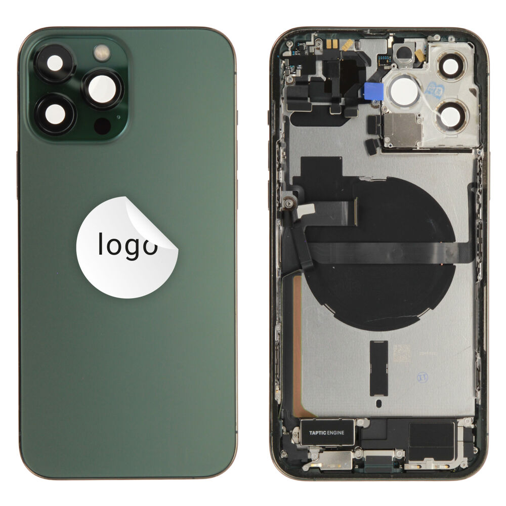 Gyári bontott,iPhone 13 Pro Max középső keret hátlappal zöld színben + oldalsó gombokkal + kamera lencsével + sim kártyatartóval (Alig észrevehető karcok)
