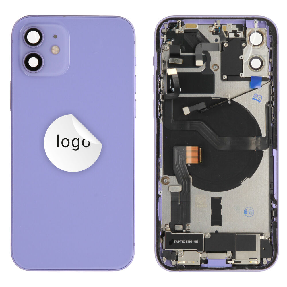 Gyári bontott iPhone 12 középső keret hátlappal lila színben + oldalsó gombokkal + kamera lencsével + sim kártyatartóval (Alig észrevehető karcok)