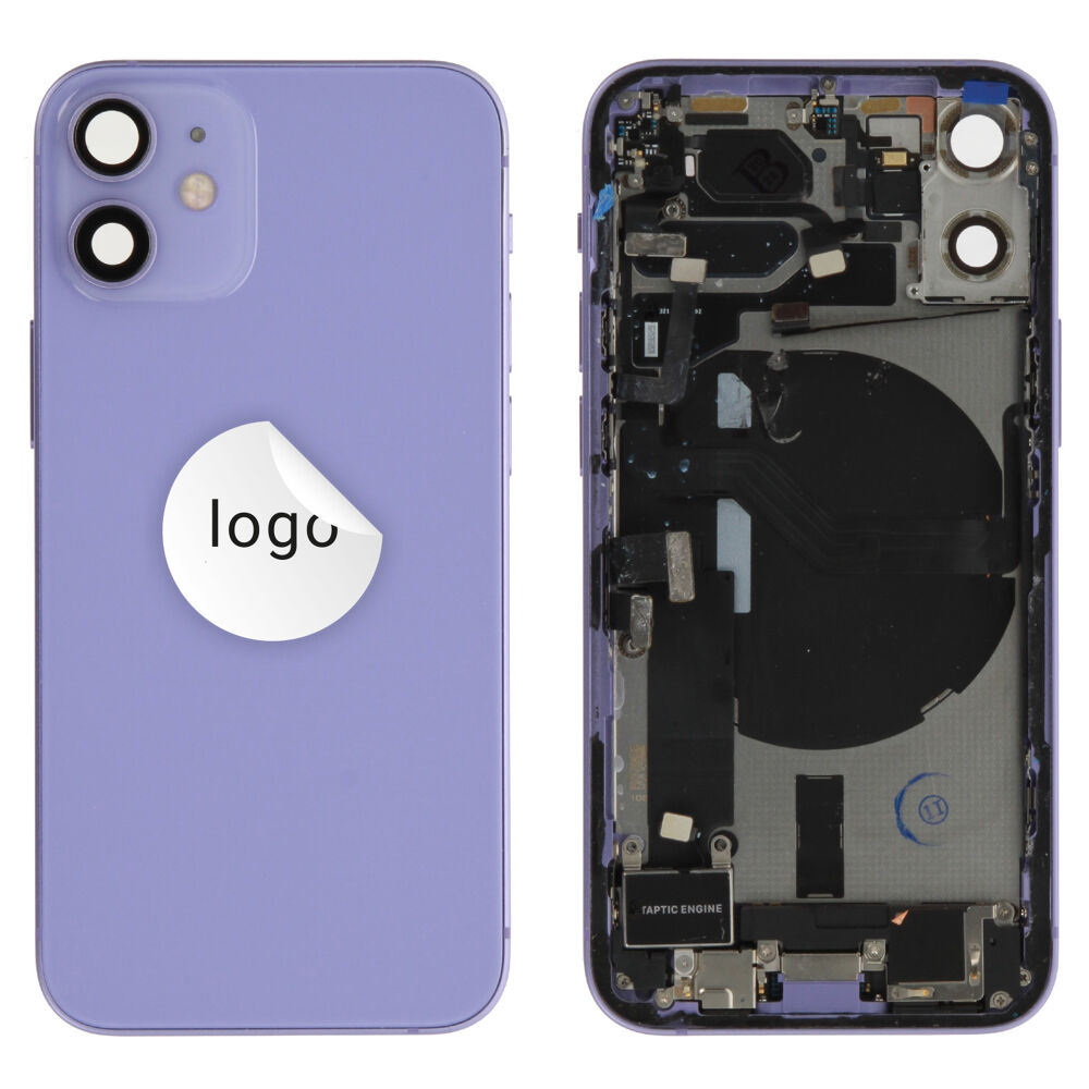 Gyári bontott iPhone 12 mini középső keret hátlappal lila színben + oldalsó gombokkal + kamera lencsével + sim kártyatartóval(Alig észrevehető karcok)