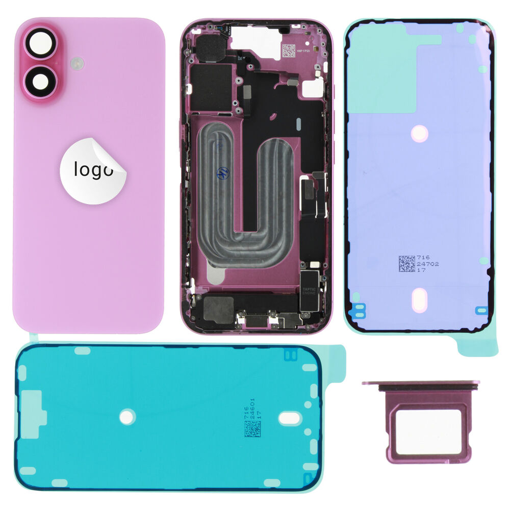 Gyári bontott,iPhone 16 középső keret hátlappal rózsaszín színben + oldalsó gombokkal + kamera lencsével + sim kártyatartóval (Alig észrevehető karcok)