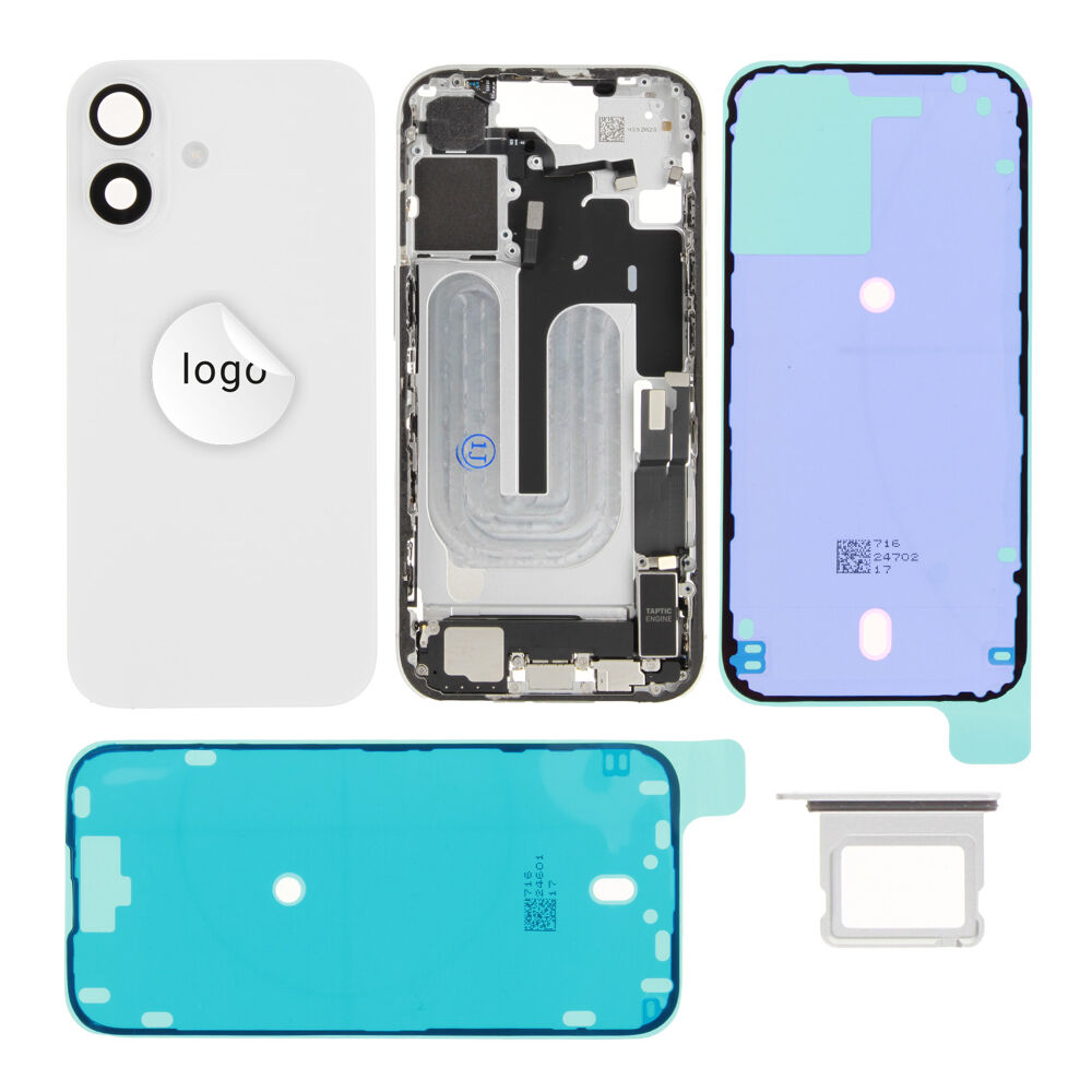 Gyári bontott,iPhone 16 középső keret hátlappal fehér színben + oldalsó gombokkal + kamera lencsével + sim kártyatartóval (Alig észrevehető karcok)