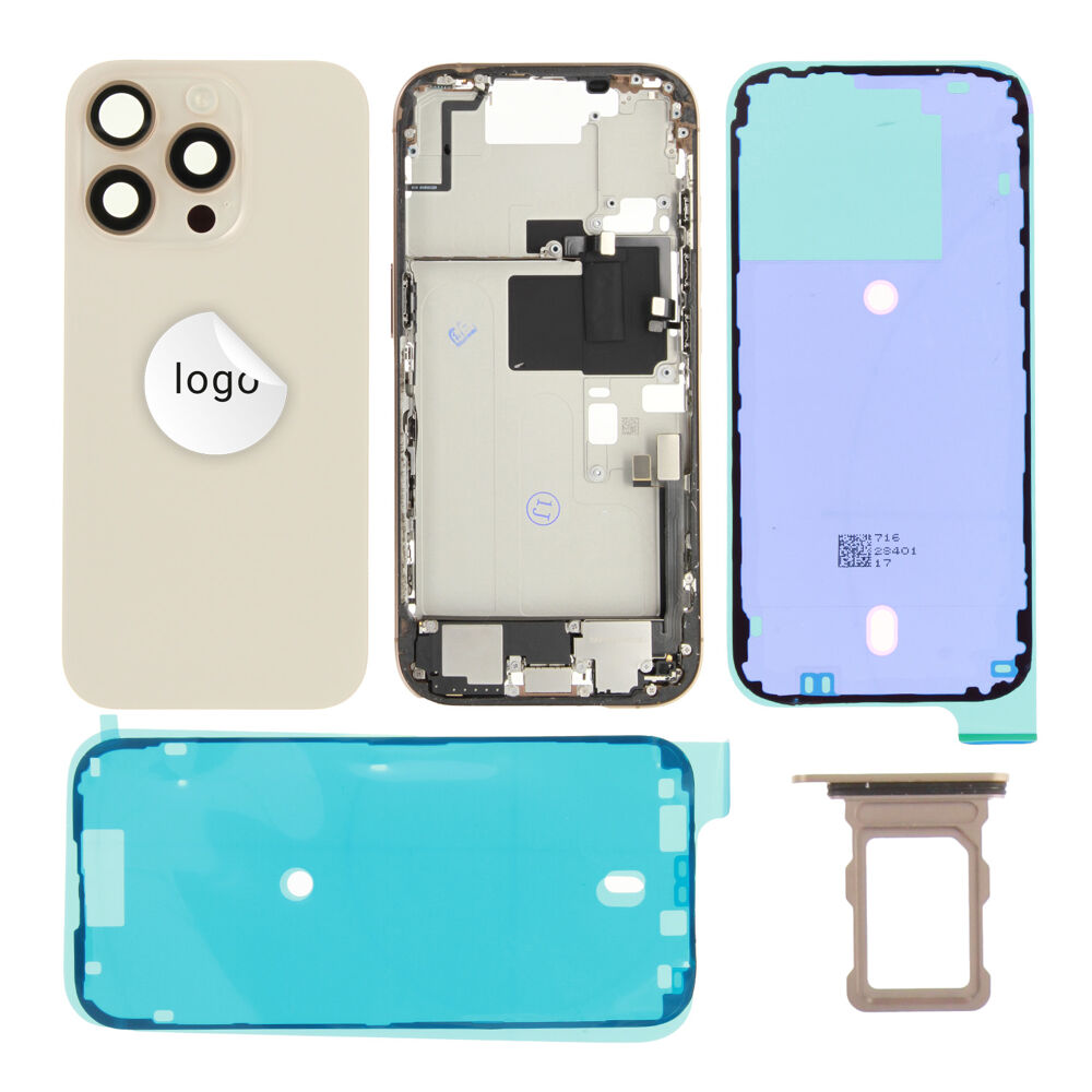Gyári bontott,iPhone 16 Pro középső keret hátlappal desert titanium színben + oldalsó gombokkal + kamera lencsével + sim kártyatartóval (Alig észrevehető karcok)