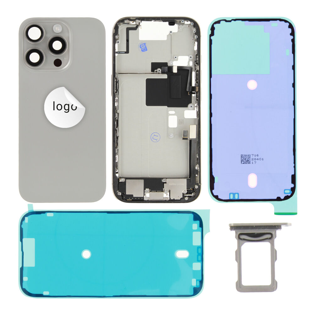 Gyári bontott,iPhone 16 Pro középső keret hátlappal szürke színben + oldalsó gombokkal + kamera lencsével + sim kártyatartóval (Alig észrevehető karcok)