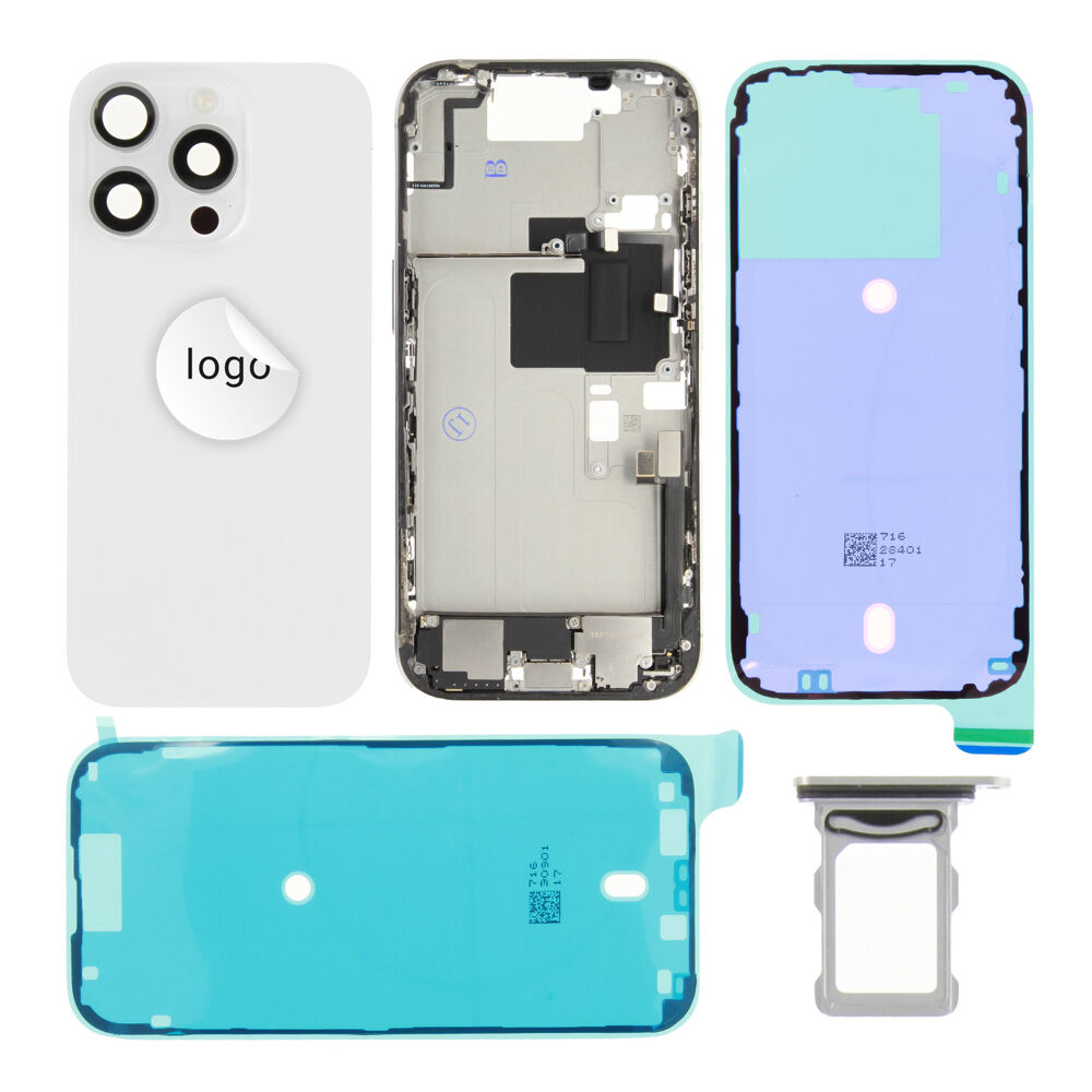 Gyári bontott,iPhone 16 Pro középső keret hátlappal fehér színben + oldalsó gombokkal + kamera lencsével + sim kártyatartóval (Alig észrevehető karcok)