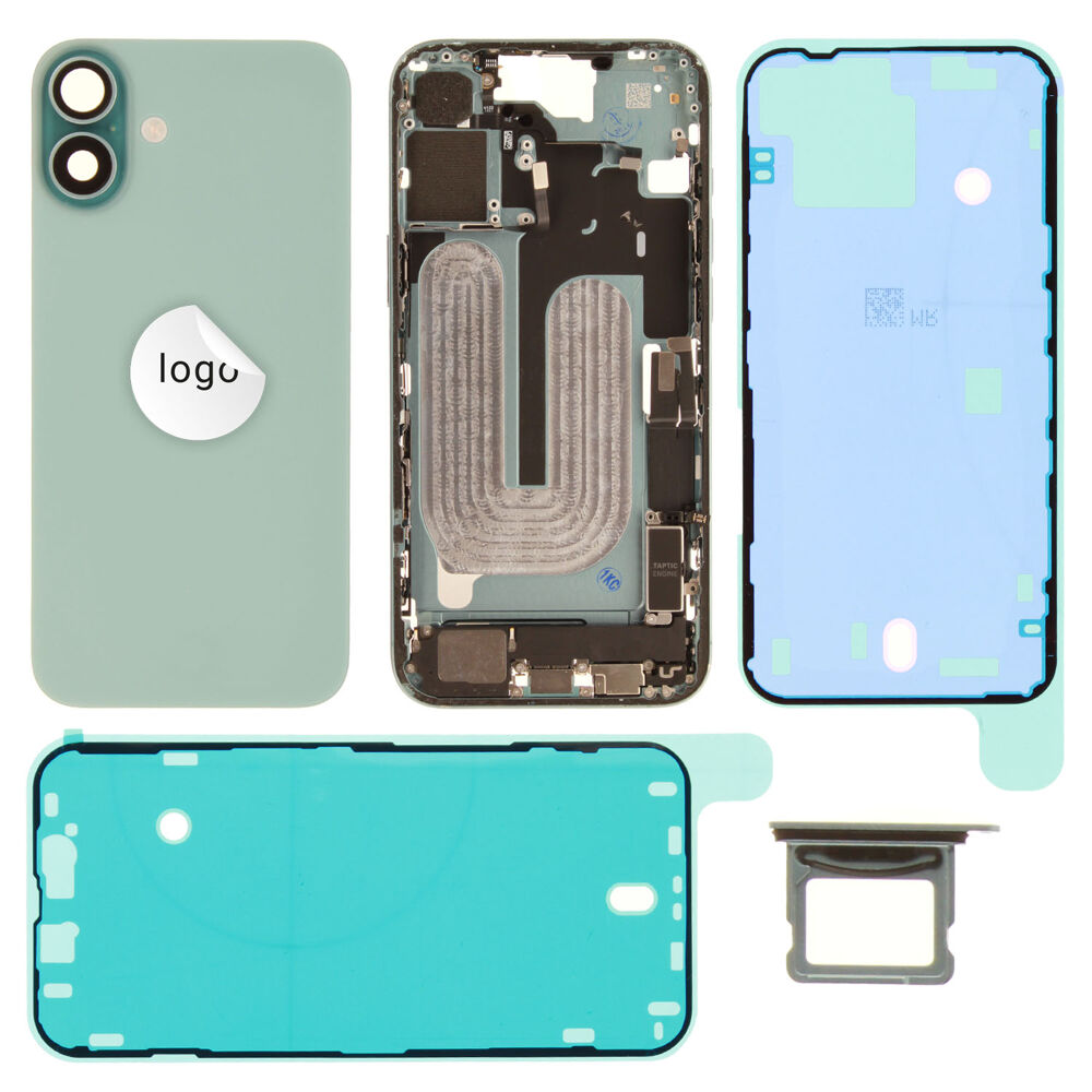 Gyári bontott,iPhone 16 Plus középső keret hátlappal zöld színben + oldalsó gombokkal + kamera lencsével + sim kártyatartóval (Alig észrevehető karcok)