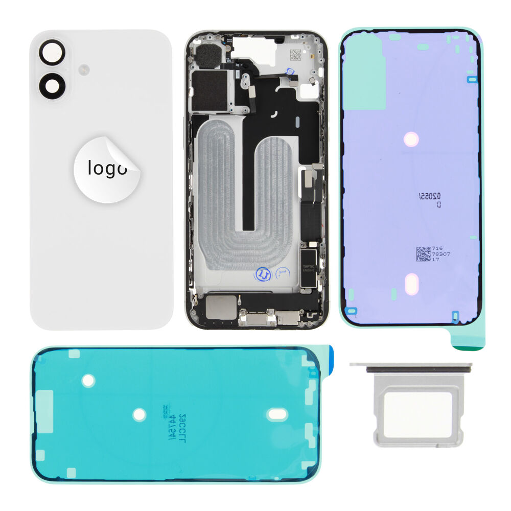 Gyári bontott,iPhone 16 Plus középső keret hátlappal fehér színben + oldalsó gombokkal + kamera lencsével + sim kártyatartóval (Alig észrevehető karcok)