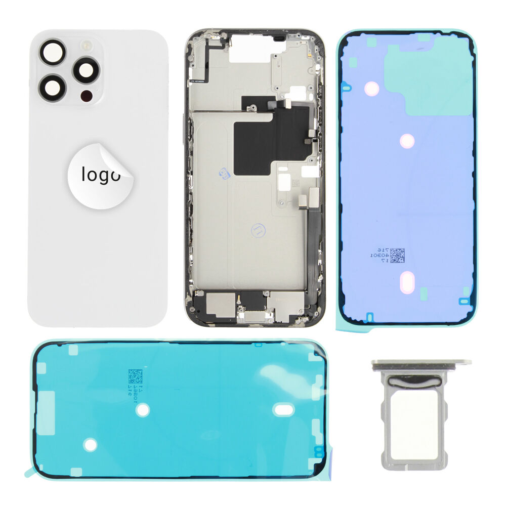 Gyári bontott,iPhone 16 Pro Max középső keret hátlappal fehér színben + oldalsó gombokkal + kamera lencsével + sim kártyatartóval (Alig észrevehető karcok)
